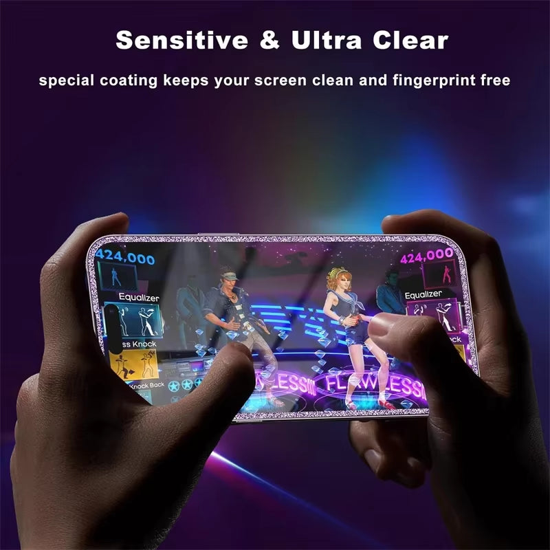 2PCS Bling Glitter Edge Screen Protector for Iphone 14 13 11 15 Pro Max plus 12 Mini XS XR X 15Pro 14Pro I15 Tempered Glass Film