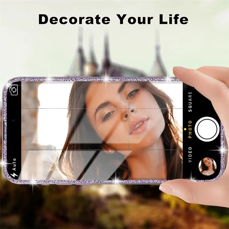 2PCS Bling Glitter Edge Screen Protector for Iphone 14 13 11 15 Pro Max plus 12 Mini XS XR X 15Pro 14Pro I15 Tempered Glass Film
