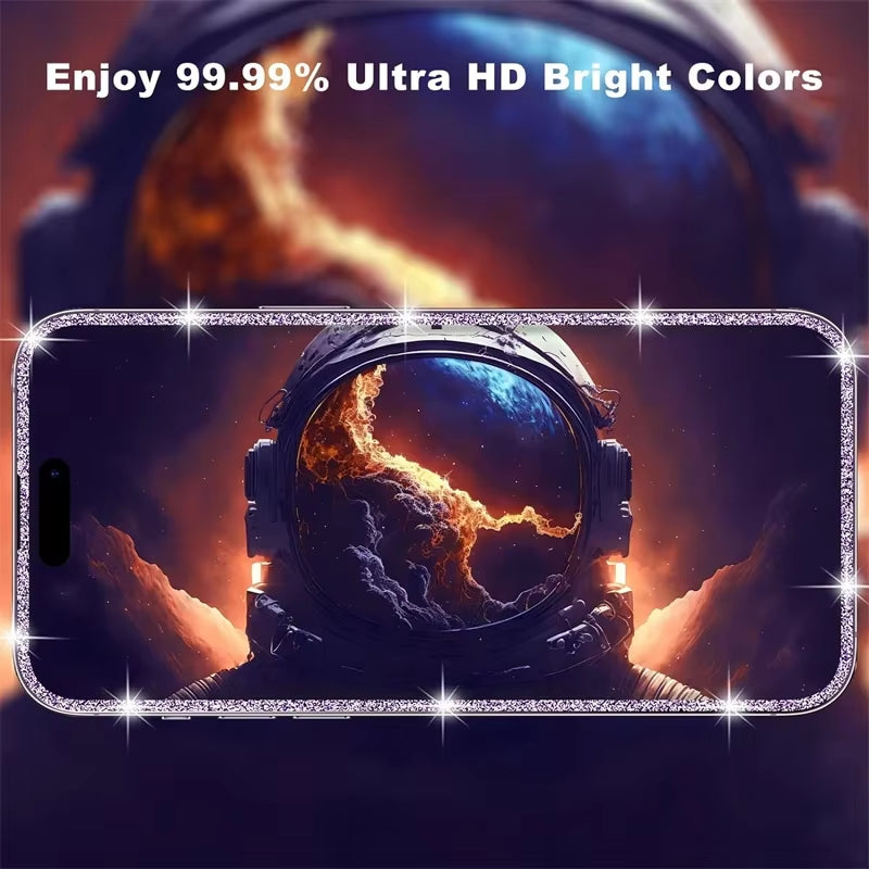 2PCS Bling Glitter Edge Screen Protector for Iphone 14 13 11 15 Pro Max plus 12 Mini XS XR X 15Pro 14Pro I15 Tempered Glass Film